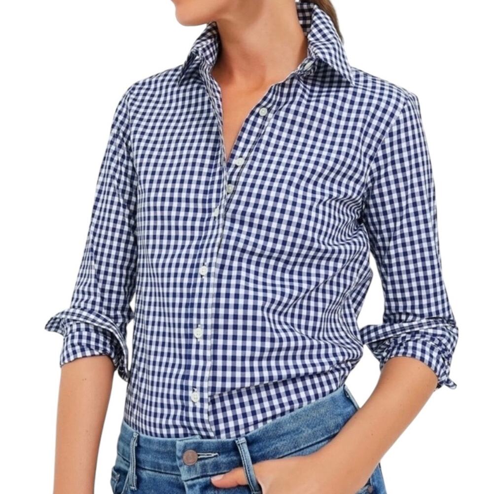 UNTUCKit Belleza Blue Gingham Checkered Preppy Button Up Shirt Women's 18